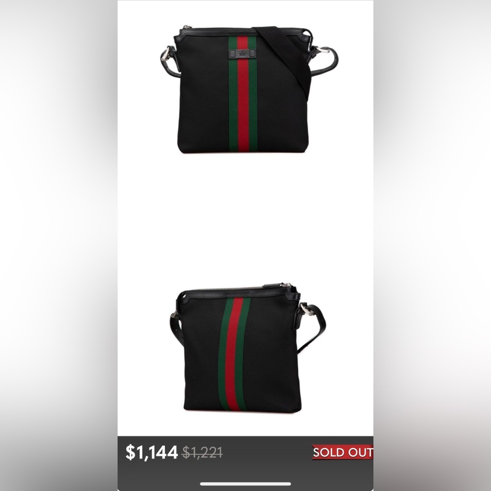 GUC Authentic Gucci Techno Canvas Web Messenger Bag Women Black Crossbody Bags - Picture 10 of 10
